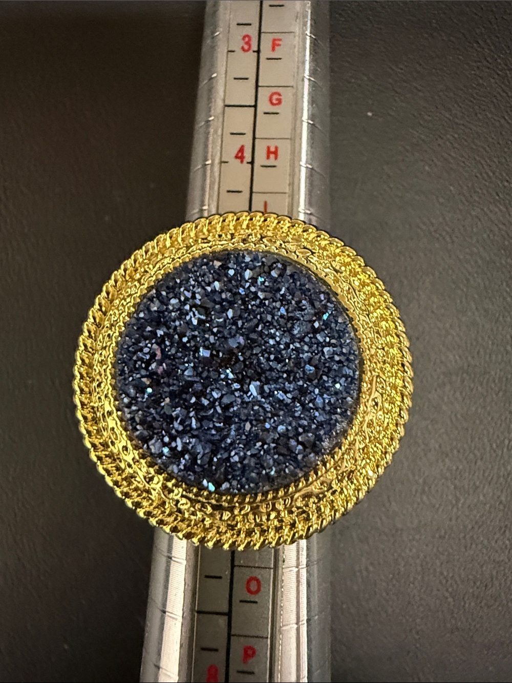 Gold-Tone Statement Ring with Blue Druzy Center